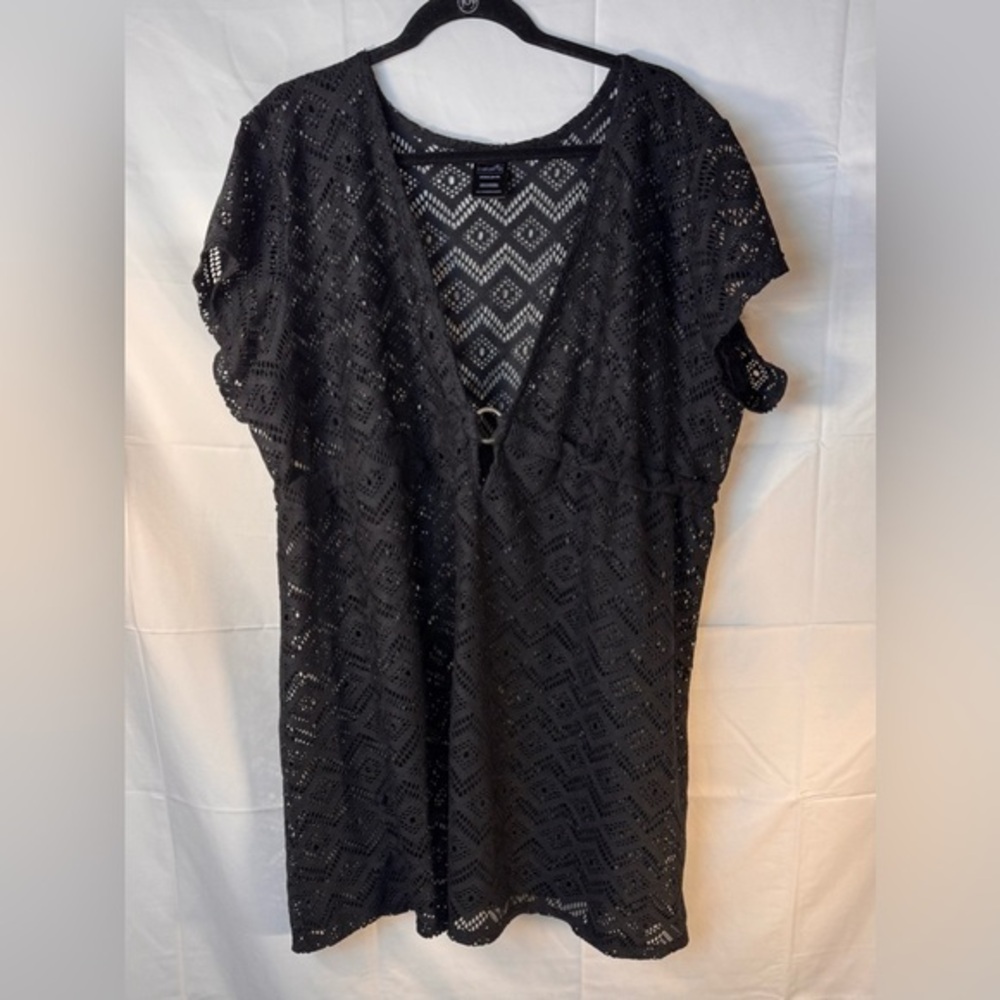 Catalina Black Crochet Pattern Swim Coverup Top